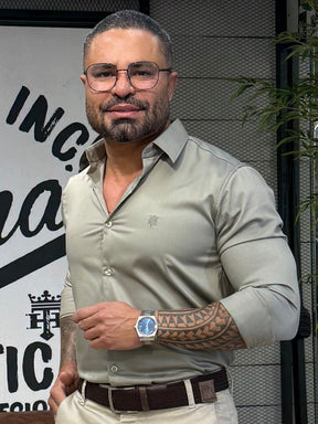 Camisa Social Acetinada Fibra de Bambú Manga Longa True Hero