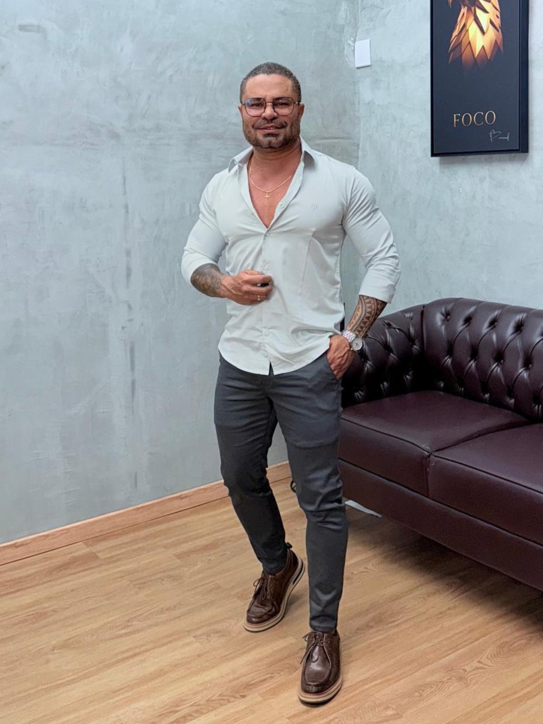 Camisa Social Acetinada Fibra de Bambú Manga Longa True Hero
