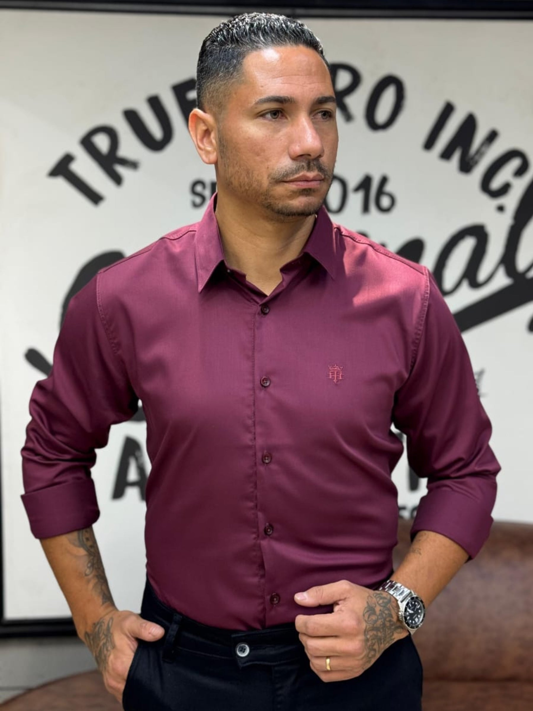 Camisa Social Acetinada Fibra de Bambú Manga Longa True Hero